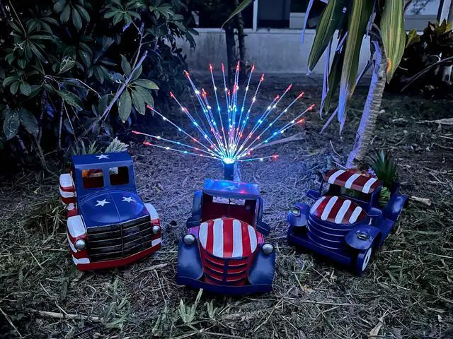 Alt view image 6 of 6 - Rustic Blue Metal Vintage Patriotic Pickup Truck Planter Featuring Stars & Stripes Accents for Charming Indoor or Outdoor Decor, Ideal for Flowers and Succulents