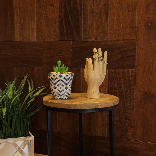 Alt view image 4 of 7 - Hand-Carved Natural Finish Wooden A-OK Hand Gesture Decorative Statue - Symbol of Positivity - Boho Decor Accent - 8 Inches High - Sustainably Crafted