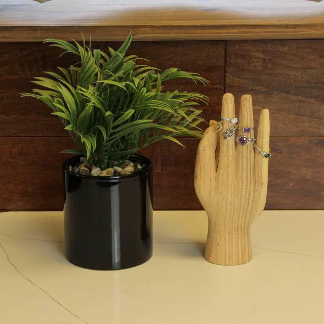 Alt view image 5 of 7 - Hand-Carved Natural Finish Wooden A-OK Hand Gesture Decorative Statue - Symbol of Positivity - Boho Decor Accent - 8 Inches High - Sustainably Crafted