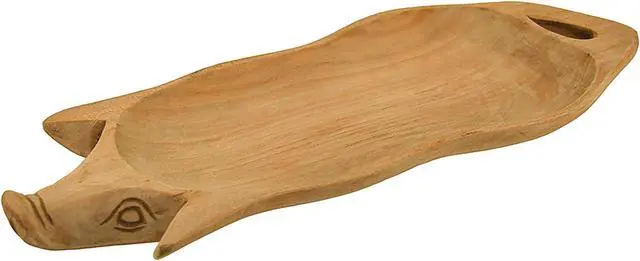 Main image of Hand Carved Pig Shaped Decorative Wooden Serving Tray 15 Inch