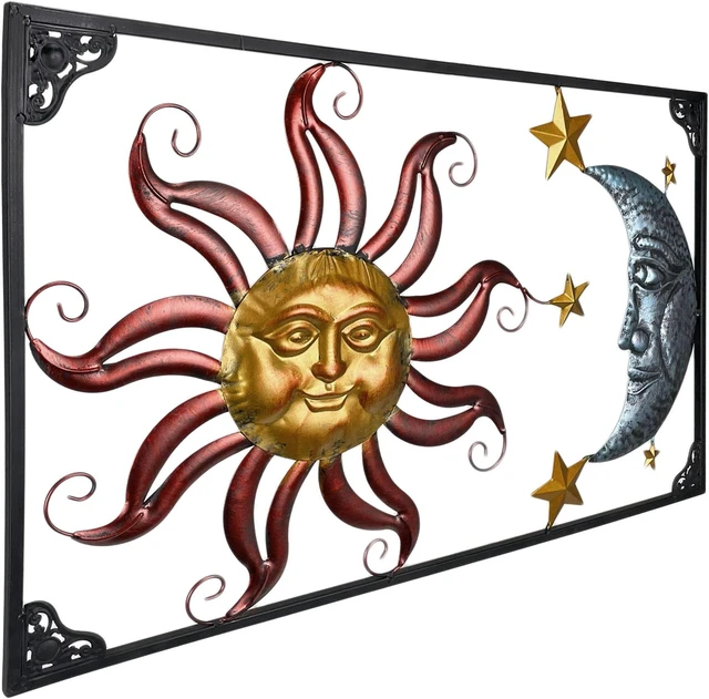 Alt view image 2 of 7 - Sun and Moon Wall Sculpture, 30 Inch Wide Metal Art with Stars