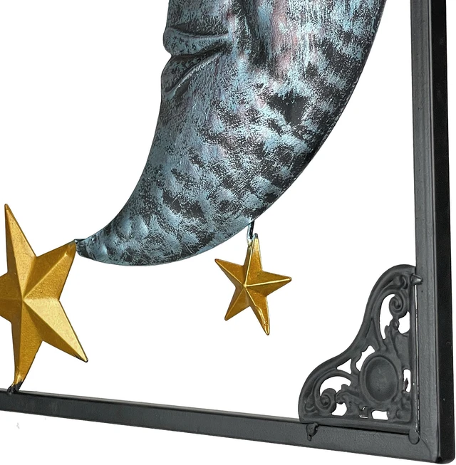 Alt view image 6 of 7 - Sun and Moon Wall Sculpture, 30 Inch Wide Metal Art with Stars