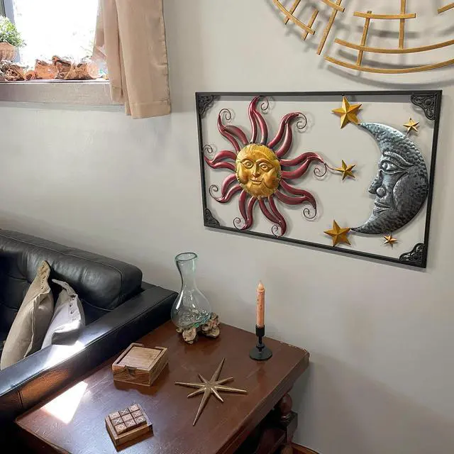 Alt view image 5 of 7 - Sun and Moon Wall Sculpture, 30 Inch Wide Metal Art with Stars