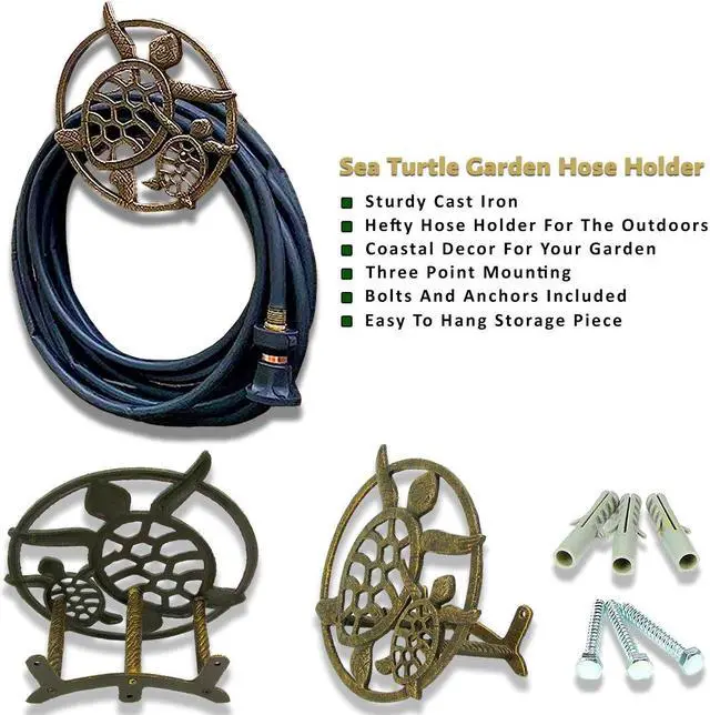 Alt view image 2 of 7 - Bronze Sea Turtle Cast Iron Hose Holder: Decorative Wall-Mounted Garden Hose Hanger - Nautical Outdoor Decor Accentuating Your Space with Coastal Elegance