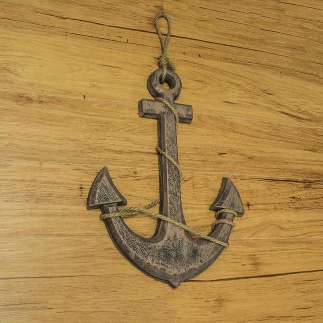 Alt view image 6 of 7 - Large 24"x16" Ship Anchor & Rope Wall Hanging - Hand-Stained Brown Finish for Nautical Elegance - Easy Installation - Captivating Maritime Or Beach Decor