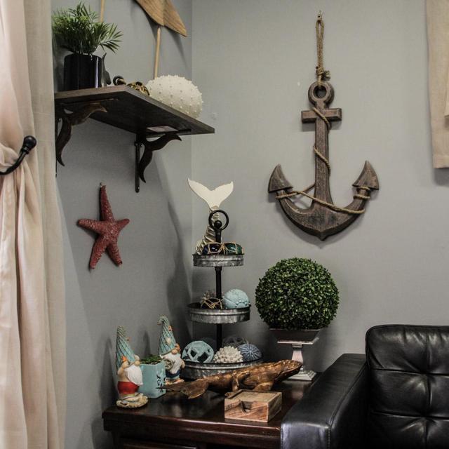 Alt view image 5 of 7 - Large 24"x16" Ship Anchor & Rope Wall Hanging - Hand-Stained Brown Finish for Nautical Elegance - Easy Installation - Captivating Maritime Or Beach Decor