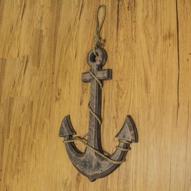 Alt view image 7 of 7 - Large 24"x16" Ship Anchor & Rope Wall Hanging - Hand-Stained Brown Finish for Nautical Elegance - Easy Installation - Captivating Maritime Or Beach Decor