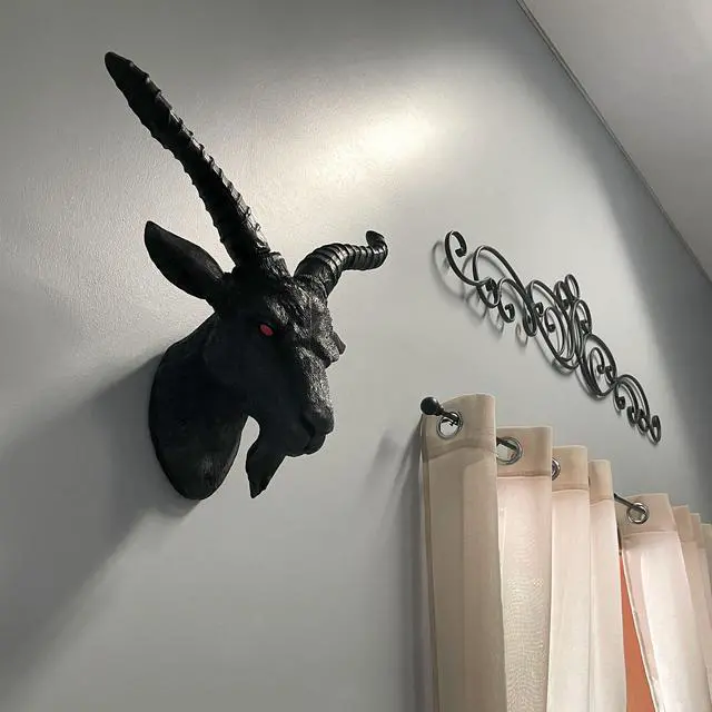 Alt view image 5 of 7 - Black Baphomet Lucifer Supernatural Goat Head Sabbath Occult Wall Hanging Decor