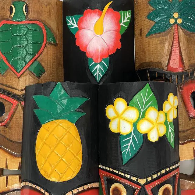 Alt view image 3 of 6 - Set of 5 Colorful Tropical Polynesian Style Wooden Tiki Wall Décor Masks 20 Inch