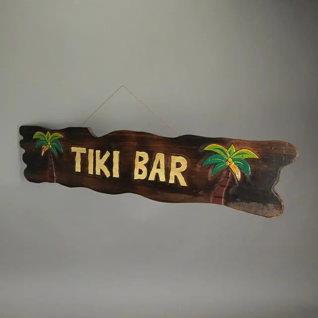 Alt view image 6 of 7 - Rustic Wooden Tiki Bar Sign with Palm Tree Design  Tropical Wall Hanging Décor for Home, Garden, or Poolside  39 x 9 x 0.75 Inches