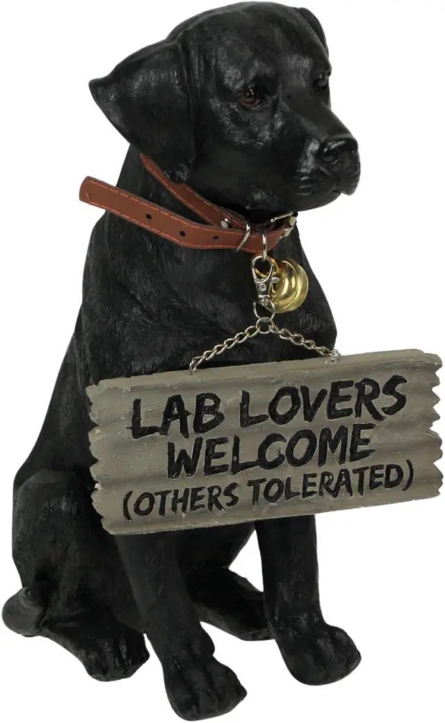 Main image of Charming Black Labrador Indoor Outdoor Welcome Statue: Lifelike Canine Companion with Reversible Message Sign for Heartwarming Greetings and Playful Decor