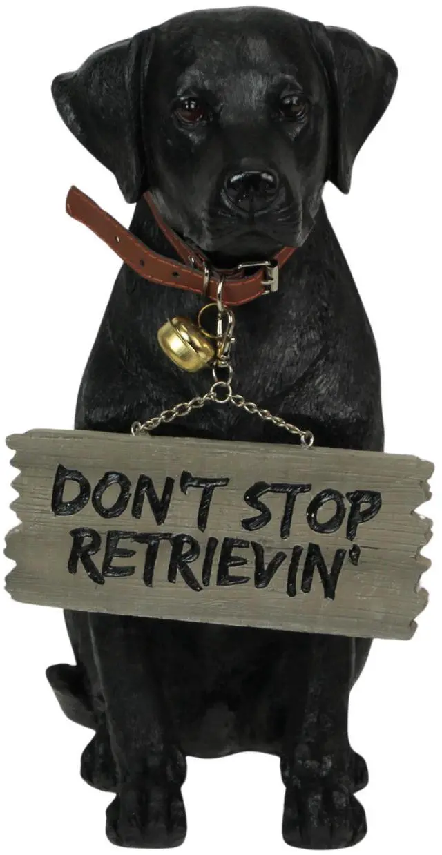 Alt view image 2 of 7 - Charming Black Labrador Indoor Outdoor Welcome Statue: Lifelike Canine Companion with Reversible Message Sign for Heartwarming Greetings and Playful Decor