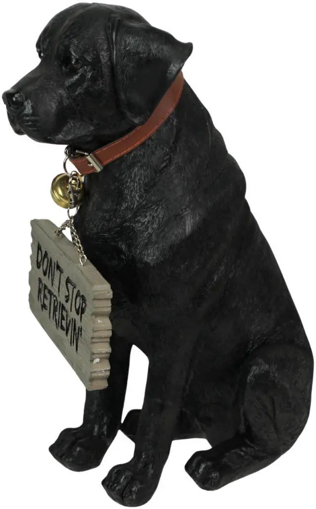 Alt view image 3 of 7 - Charming Black Labrador Indoor Outdoor Welcome Statue: Lifelike Canine Companion with Reversible Message Sign for Heartwarming Greetings and Playful Decor