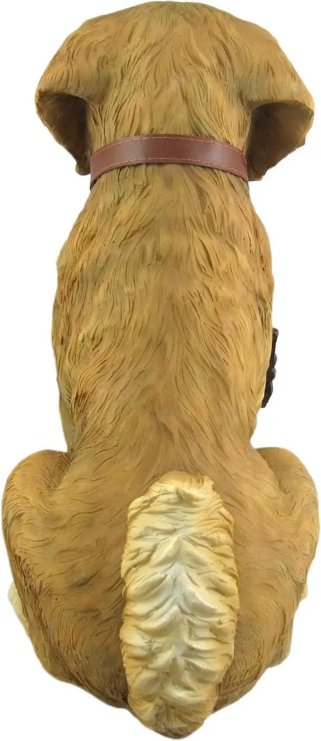 Alt view image 4 of 7 - 12.75 Inch Tall Golden Retriever Dog Realistic Lifelike Statue with Reversible Sign