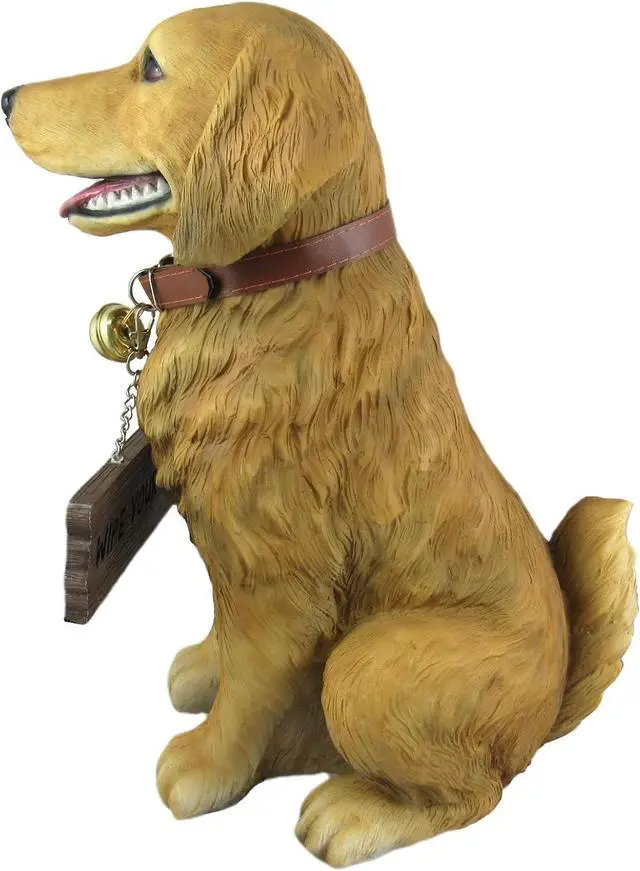Alt view image 5 of 7 - 12.75 Inch Tall Golden Retriever Dog Realistic Lifelike Statue with Reversible Sign