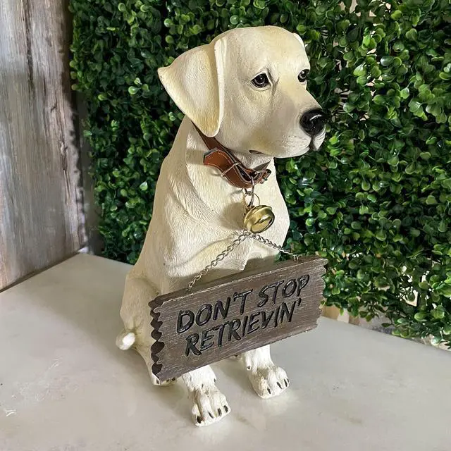 Alt view image 5 of 7 - Labrador Retriever Garden Statue with Reversible Welcome Sign, Resin Dog Figurine, Hand-Painted Lab Decor for Lawn, Porch, or Entryway, 13.5 Inch High, Dont Stop Retrievin & Lab Lovers Welcome