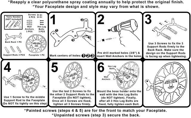 Alt view image 6 of 6 - Cast Iron Crescent Moon Face and Stars Decorative Wall Mounted Hanging Garden Hose Hanger Bronze Finish  - Outdoor Hose Holder Décor - 12 Inches in Diameter