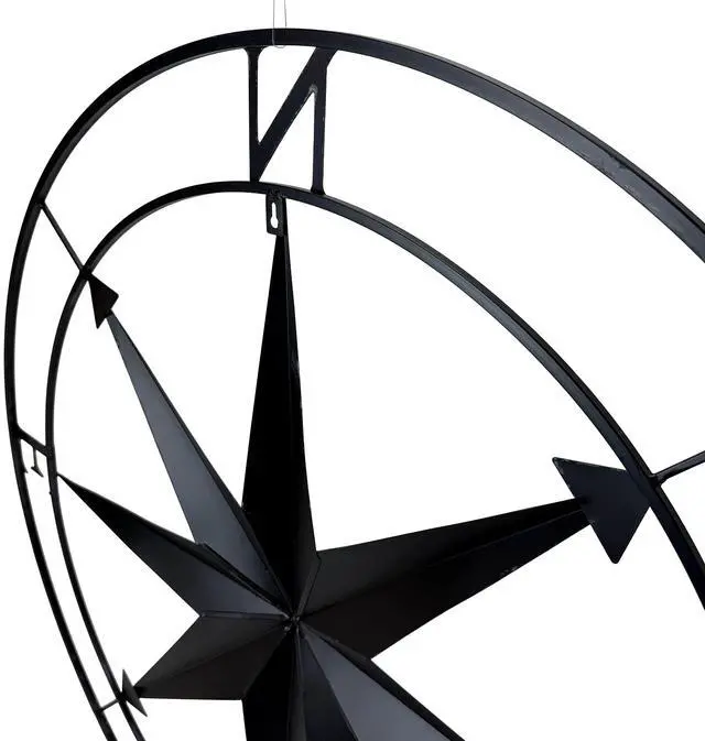Alt view image 3 of 7 - Large Black Nautical Compass Rose Metal Wall Decor | 39.5 Indoor Outdoor Rustic Maritime Accent | Distressed Finish, Coastal Theme, Easy to Hang