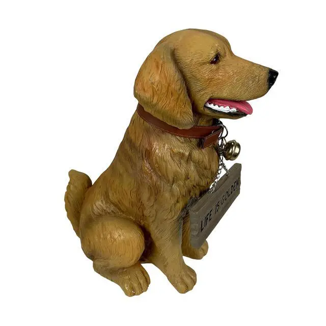 Alt view image 3 of 7 - 12.75 Inch Tall Golden Retriever Dog Realistic Lifelike Statue with Reversible Sign