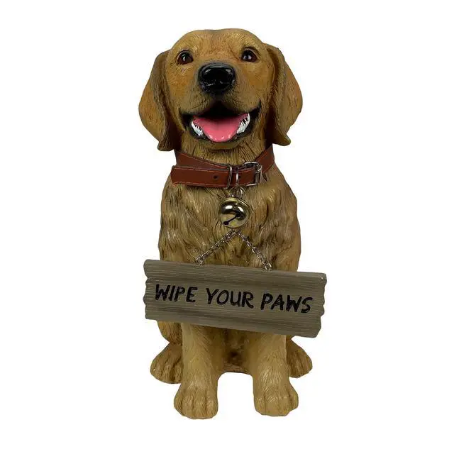 Alt view image 2 of 7 - 12.75 Inch Tall Golden Retriever Dog Realistic Lifelike Statue with Reversible Sign