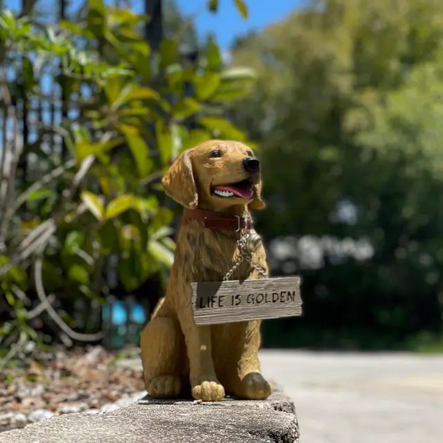 Alt view image 4 of 7 - 12.75 Inch Tall Golden Retriever Dog Realistic Lifelike Statue with Reversible Sign