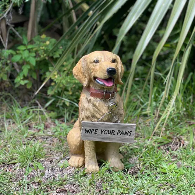 Alt view image 6 of 7 - 12.75 Inch Tall Golden Retriever Dog Realistic Lifelike Statue with Reversible Sign