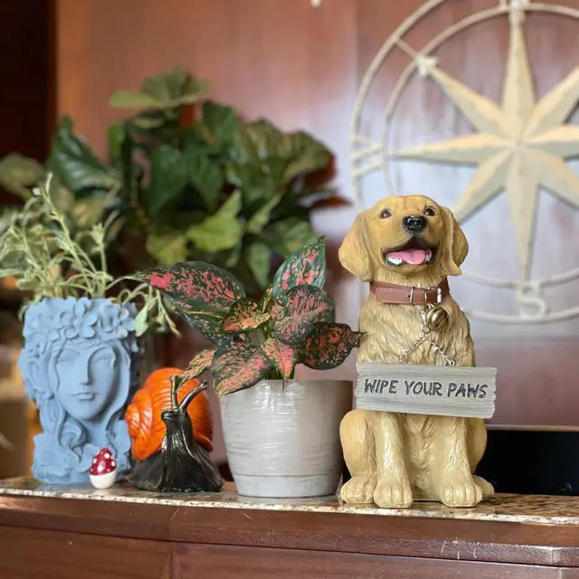 Alt view image 7 of 7 - 12.75 Inch Tall Golden Retriever Dog Realistic Lifelike Statue with Reversible Sign