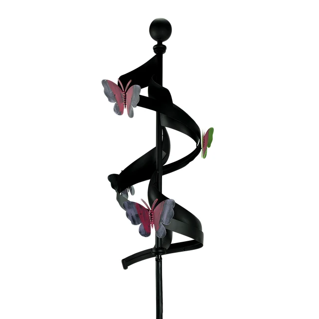 Alt view image 2 of 3 - Black Metal Ribbon Pink Butterfly Wind Spinner Garden Stake