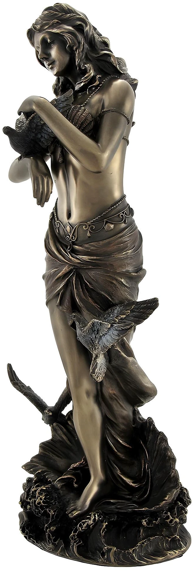 Alt view image 4 of 4 - Bronzed Aphrodite with Doves on Scallop Shell Statue