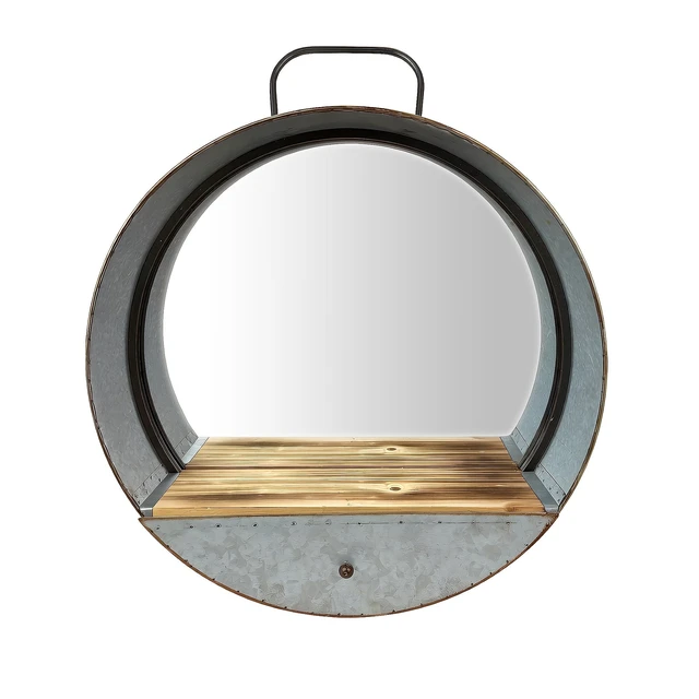 Alt view image 2 of 7 - Round Wall Mirror, 20.5 Inch Galvanized Metal Tub Frame with Drawer