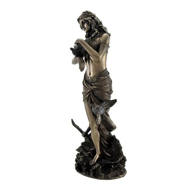 Alt view image 4 of 4 - Bronzed Aphrodite with Doves on Scallop Shell Statue