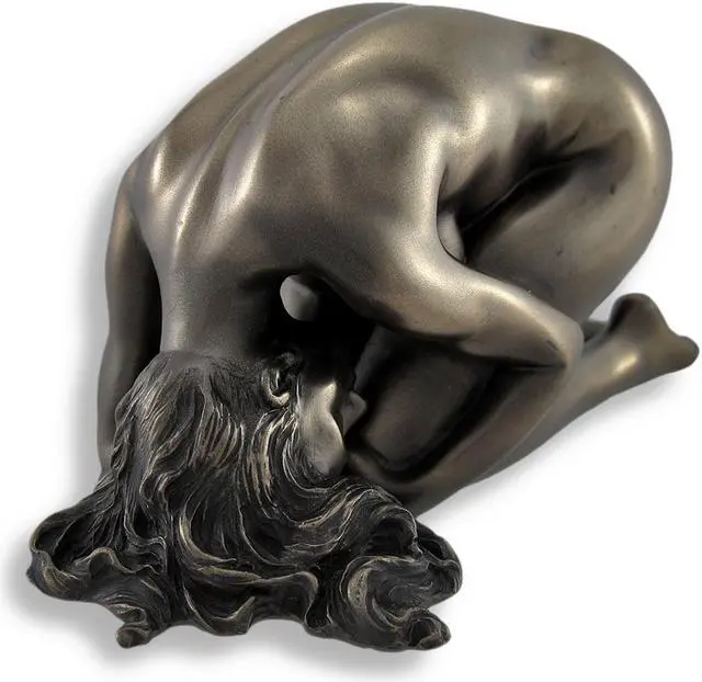 Alt view image 2 of 3 - Bronzed Nude Woman Sculpture in Kneeling Pose with Flowing Locks - 5.75 Inches Long - Sensual and Graceful Artwork Celebrating Feminine Form and Intimacy