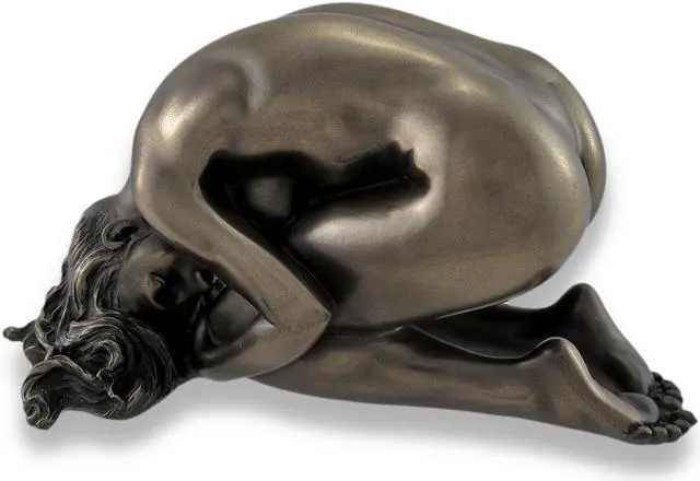 Main image of Bronzed Nude Woman Sculpture in Kneeling Pose with Flowing Locks - 5.75 Inches Long - Sensual and Graceful Artwork Celebrating Feminine Form and Intimacy