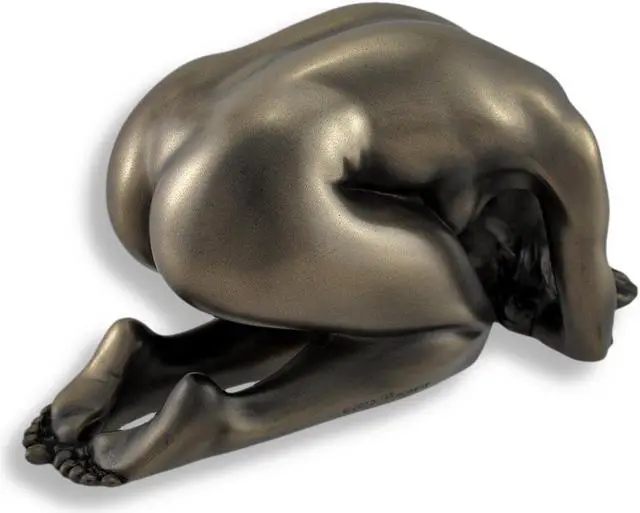 Alt view image 3 of 3 - Bronzed Nude Woman Sculpture in Kneeling Pose with Flowing Locks - 5.75 Inches Long - Sensual and Graceful Artwork Celebrating Feminine Form and Intimacy