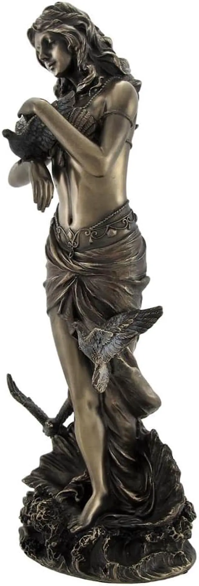 Alt view image 4 of 4 - Bronzed Aphrodite with Doves on Scallop Shell Statue