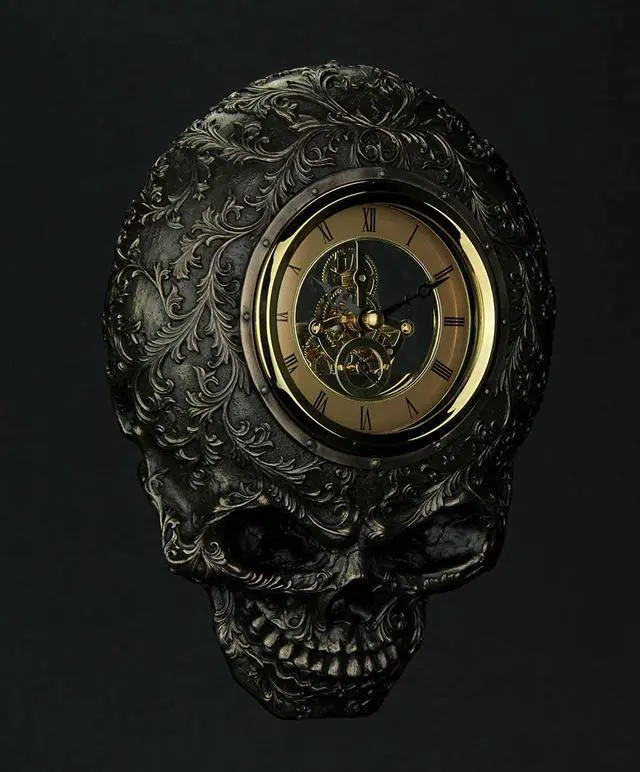 Alt view image 2 of 3 - Flat Smiling Decorated Skull Transparent Face Wall Clock
