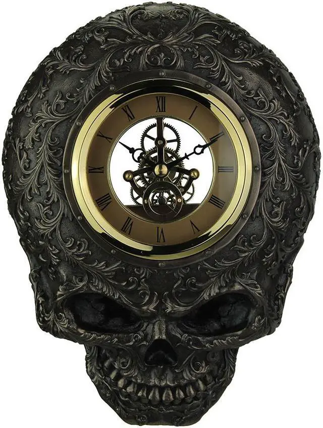 Main image of Flat Smiling Decorated Skull Transparent Face Wall Clock