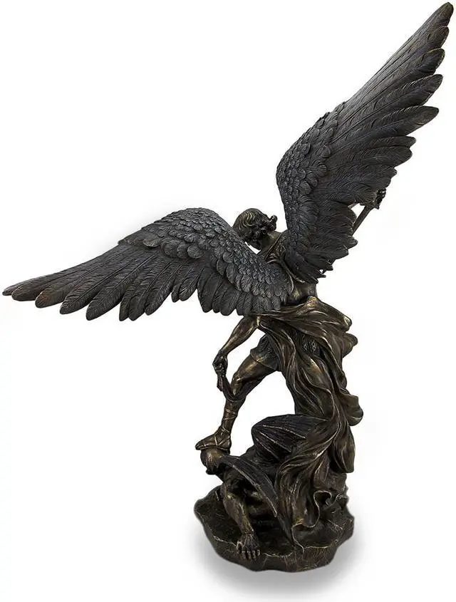 Alt view image 3 of 3 - Saint Michael, The Archangel Triumphing Over Lucifer 31-Inch Tall Bronze Finished Cast Resin Sculpture - Majestic Home Decor Statue in Exquisite Detail