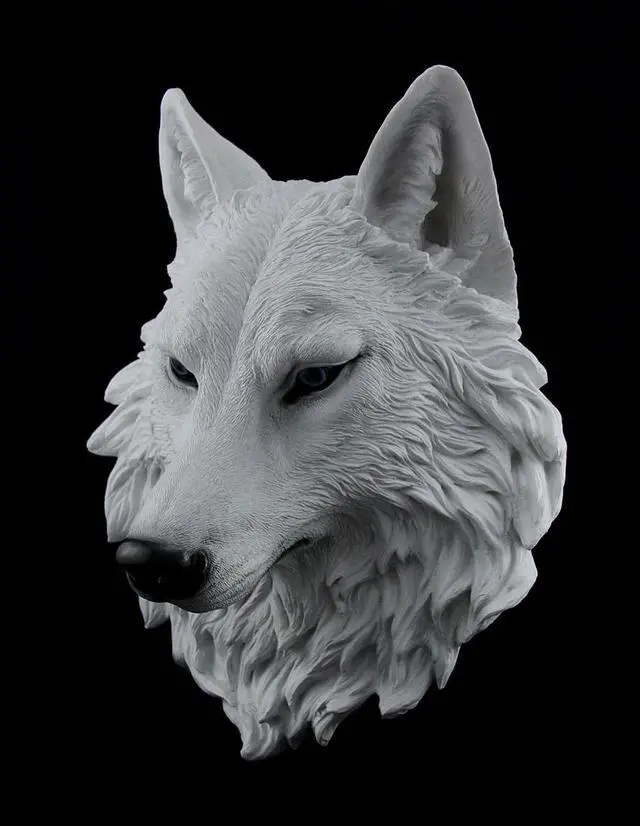 Alt view image 2 of 3 - White Arctic Wolf Head Wall Mount Sculpture