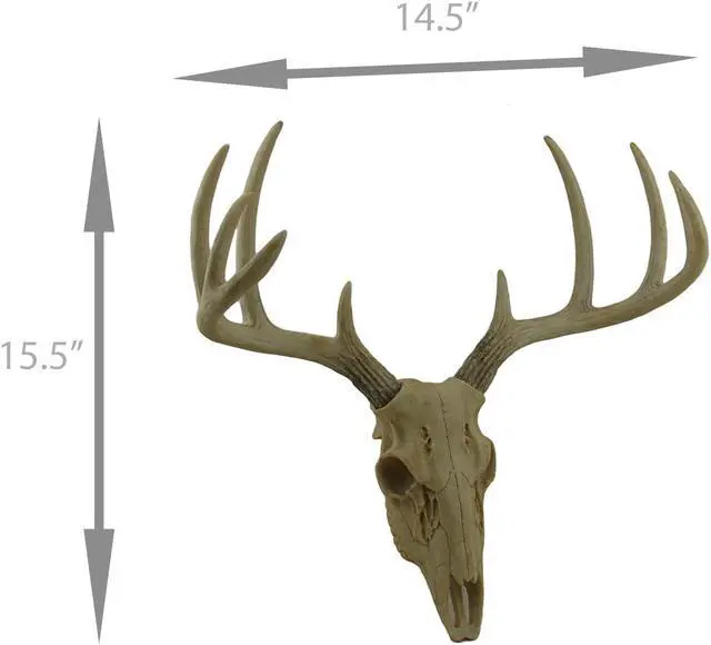 Alt view image 4 of 4 - Little Bucky - 15-Inch Wall Mounted Faux Deer Skull With 10-Point Antlers - Hand-Painted Aged Finish - Lodge or Western Charm for Your Rustic Living Space