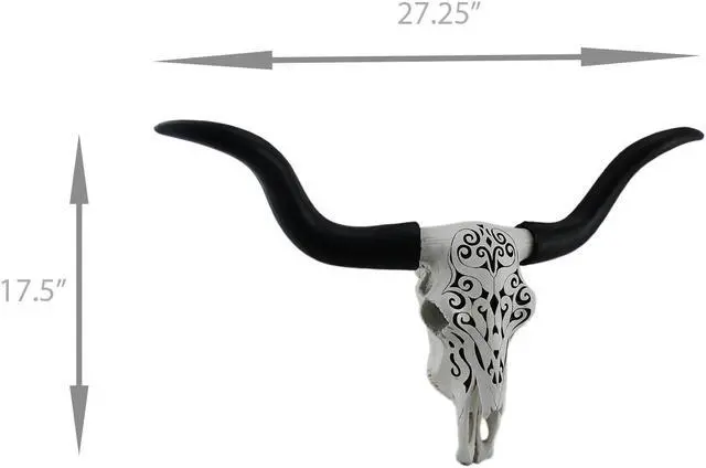 Alt view image 4 of 8 - Longhorn and Lace Exquisite Black & White Filigree Hand-Painted Design Steer Skull Wall Decor - 27.25 Inches Long - Western Charm Meets Art Deco Elegance