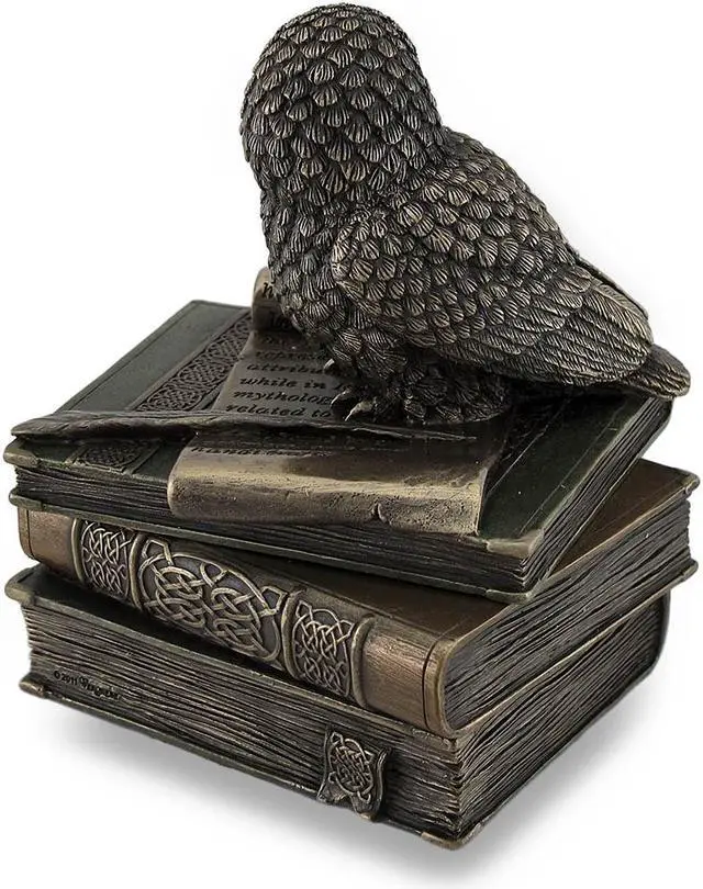 Alt view image 3 of 5 - Owl Perched On Stack of Books Bronzed Trinket Box/Stash Box Statue