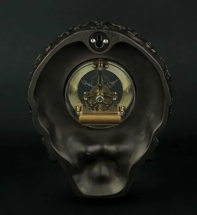 Alt view image 3 of 3 - Flat Smiling Decorated Skull Transparent Face Wall Clock