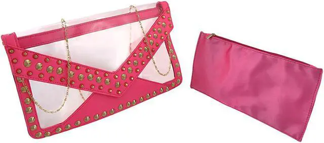 Main image of Studded Transparent Envelope Clutch Purse with Cosmetic Bag