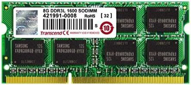 Alt view image 2 of 6 - Transcend Networks 8GB DDR3 1600 MHz 1.35 V Non-ECC Unbuffered 204-pin SoDIMM