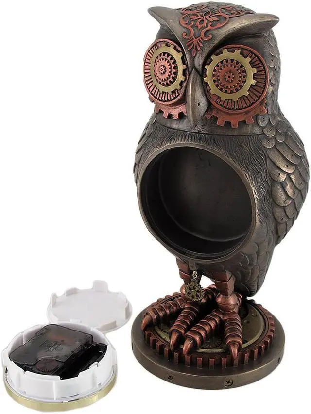 Alt view image 9 of 9 - Veronese Design Bronze/Copper Finish Steampunk Owl Mantel Clock