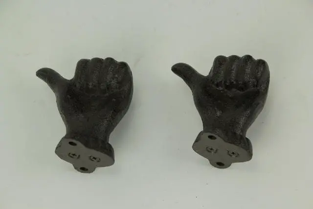 Alt view image 2 of 2 - Brown Cast Iron Thumbs Up Hand Decorative Wall Hooks Set of 2