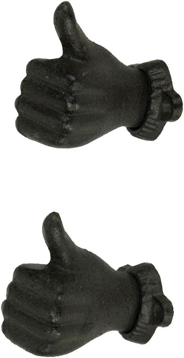 Main image of Brown Cast Iron Thumbs Up Hand Decorative Wall Hooks Set of 2