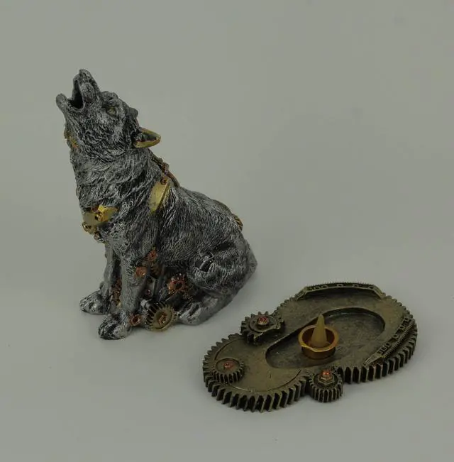 Alt view image 2 of 3 - Mechanical Steampunk Howling Wolf Cyborg Dog Resin Statue 7.5 Inches High