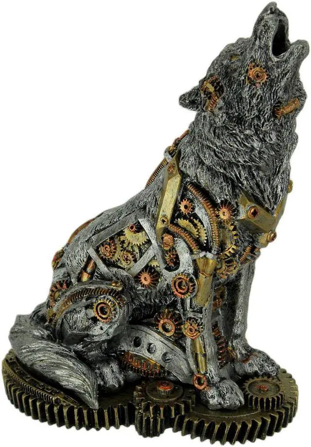 Main image of Mechanical Steampunk Howling Wolf Cyborg Dog Resin Statue 7.5 Inches High